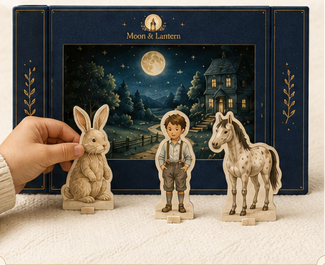 Moon & Lantern folding theatre with Rabbit, Boy and Skin Horse standees