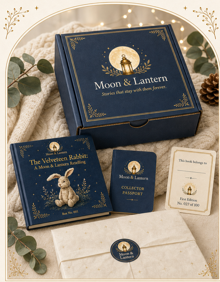 Moon and Lantern collector box with The Velveteen Rabbit book, Collector Passport, numbered bookplate and sealed tissue package